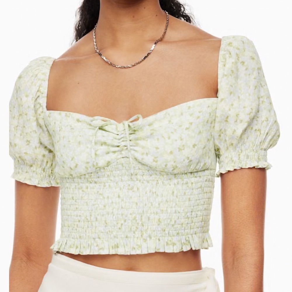Aritzia Sunday Best Sinatra Smocked Puff Sleeve Floral Top Sage Size Medium Boho